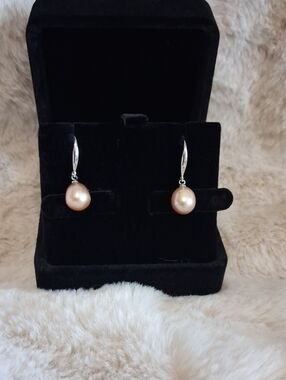 New Genuine Pearl Earrings In a golden Champagne Hue
